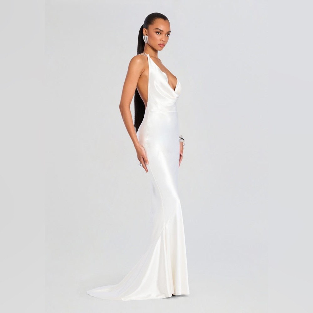 Retrofete White Satin Maxi Dress